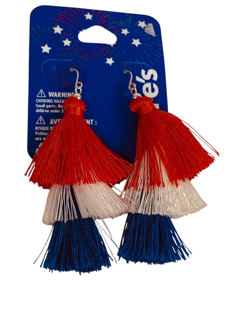 Claires New Tassel Pierced Earrings Patriotic Hook 2.75 Inch Drop