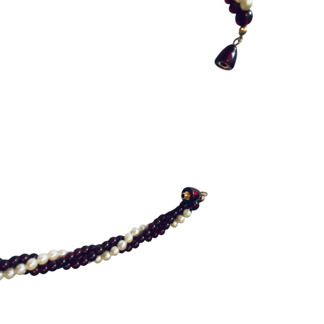 Vintage Twist Multistrand Necklace Burgundy Cream Beading 18 Inch Barrel Screw Clasp