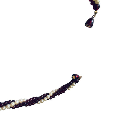 Vintage Twist Multistrand Necklace Burgundy Cream Beading 18 Inch Barrel Screw Clasp