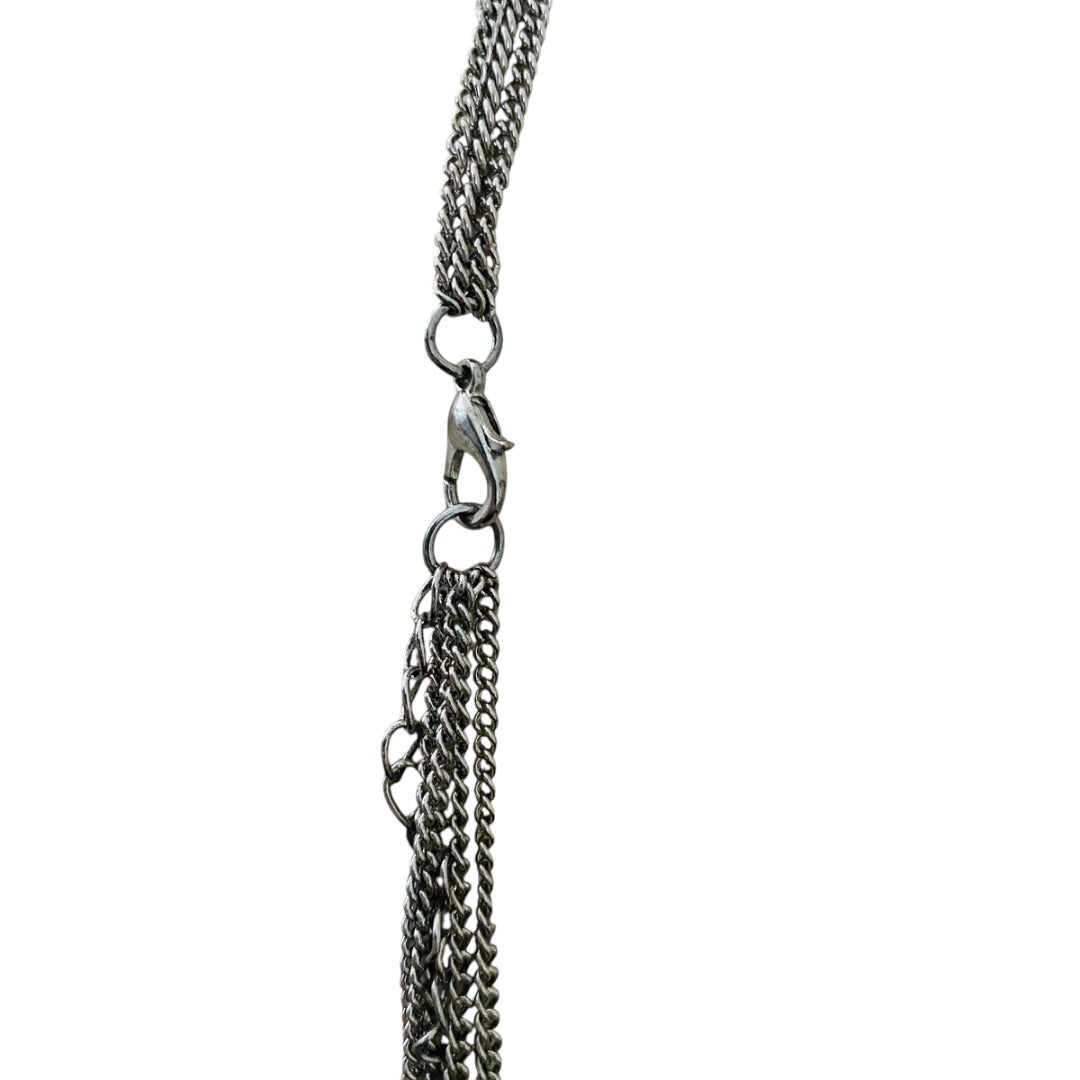 Silvertone and Black Beaded Tiered Necklace 22-25 Inches Lobster Clasp