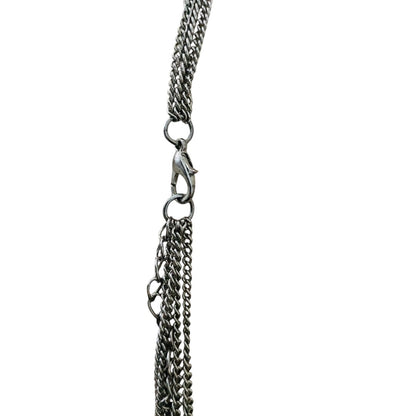 Silvertone and Black Beaded Tiered Necklace 22-25 Inches Lobster Clasp