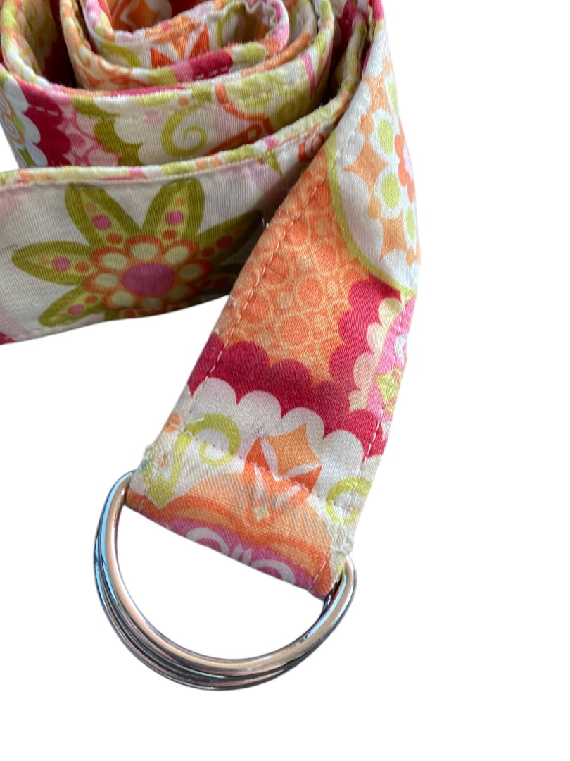 Small Chickadees Preppy D-Ring Fabric Belt Green Orange Floral 1.5 Inch Width