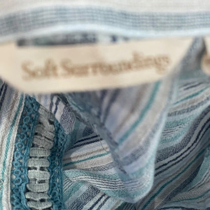 Large Soft Surroundings Womens Tunic Shirt Embelia Blue Green Embroidered Sequin