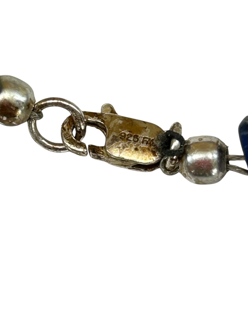 Strand String 34 Inch Necklace Lapis Lazuli Chip Stones 925 Sterling Clasp
