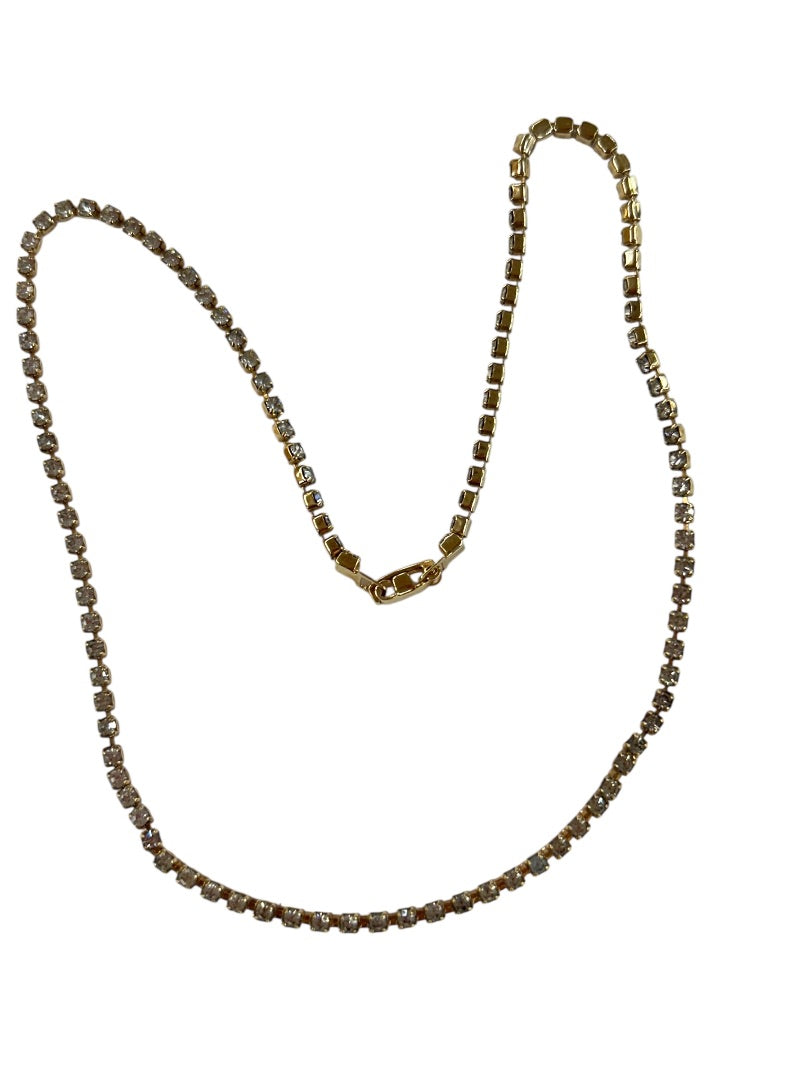 Goldtone Necklace Rhinestone 16 Inch Bar Foldover Clasp