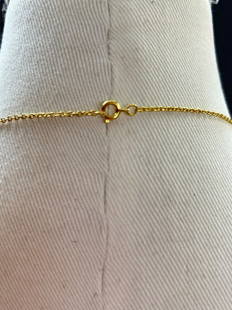 Goldtone Necklace White Rectangle Pendant 16 Inch Spring Closure