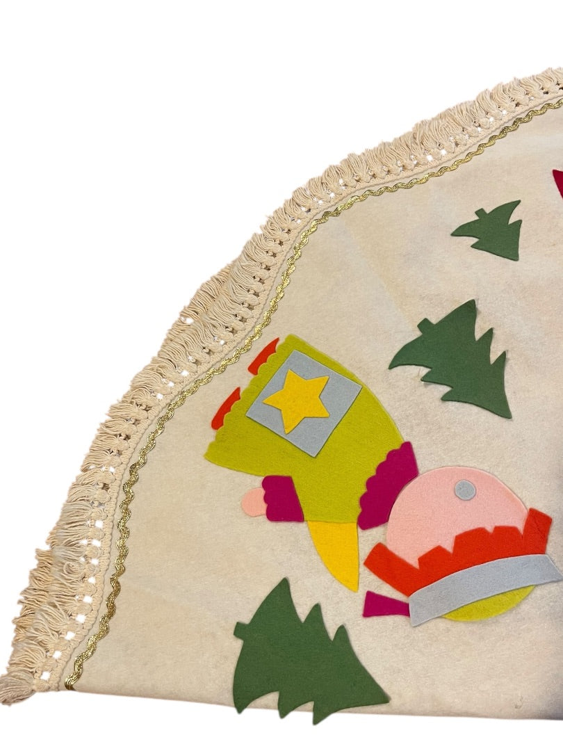 Midcentury Felt Tablecloth Holiday Christmas Kitschy 44 x 48 Inches Oblong