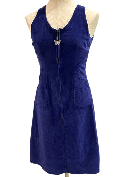 Vintage Handmade Stretch Corduroy Purple Jumper Dress Zip