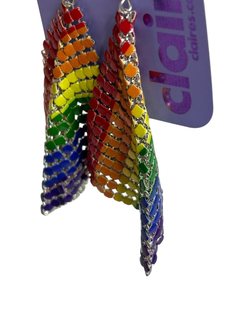 Claires New Metal Mesh Rainbow Earrings Pierced Fishhook 3 Inch Drop Dangle