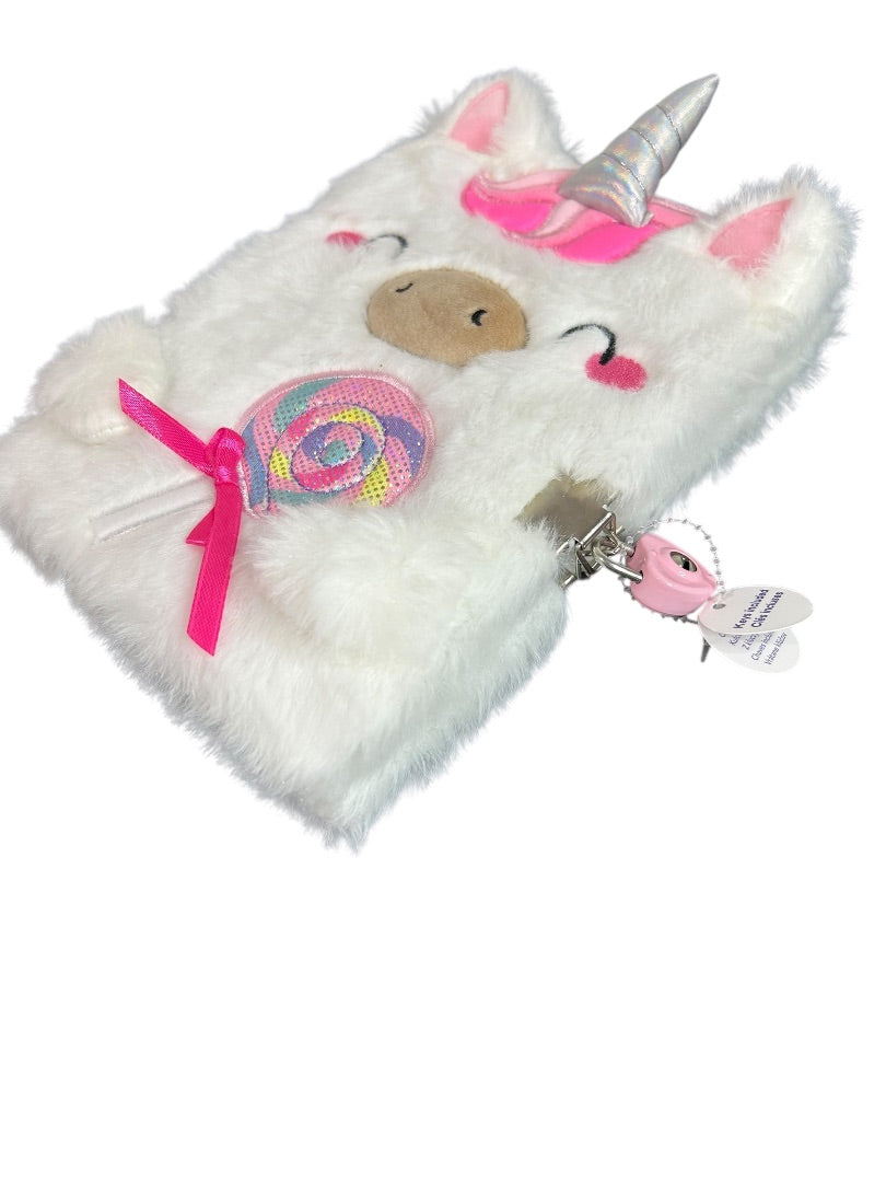 Claires New Plush Lined Journal Diary Locking Unicorn 8 x 6 Inch