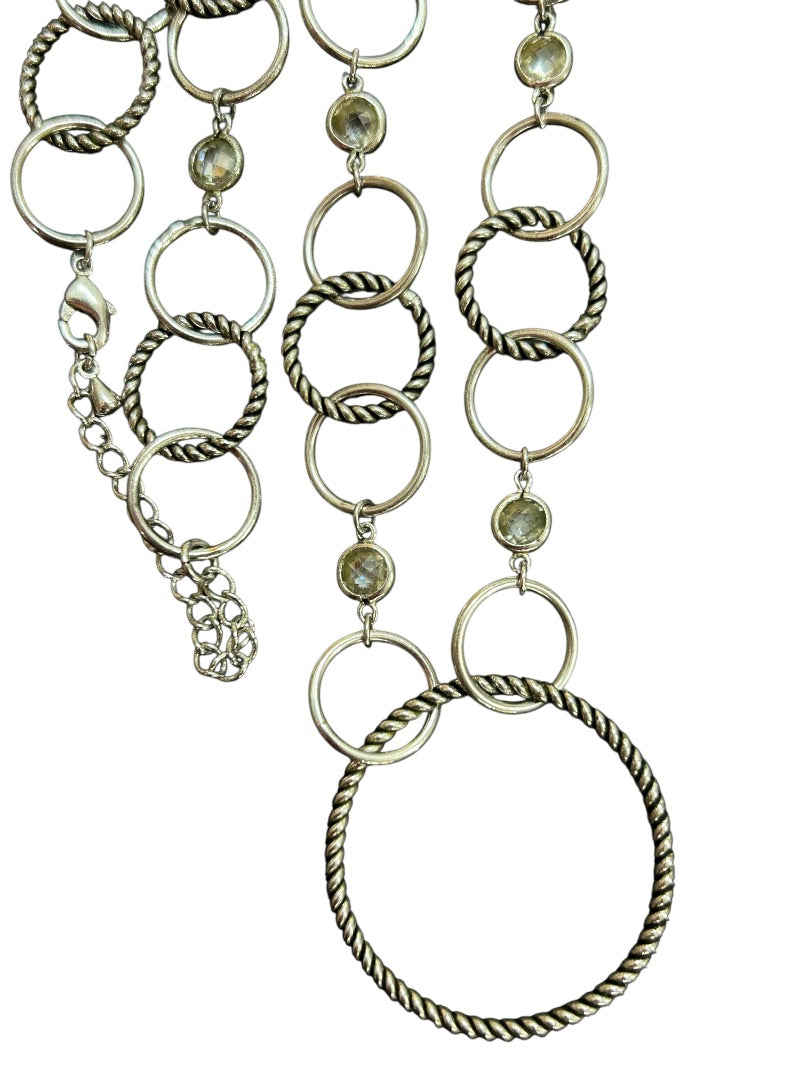 Silvertone Open Circle Necklace Twisted Design 17-19 Inch