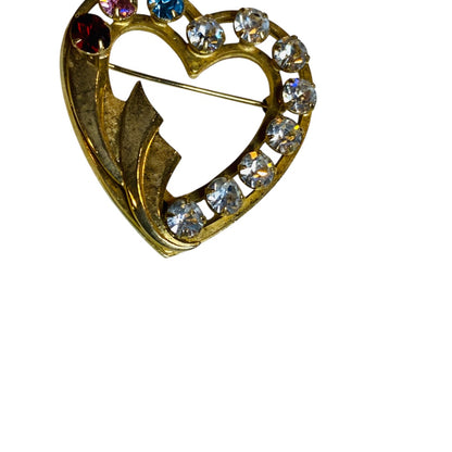 Catamore 12K GF Heart Brooch Vintage Rhinestone Gold Filled Pin USA Signed