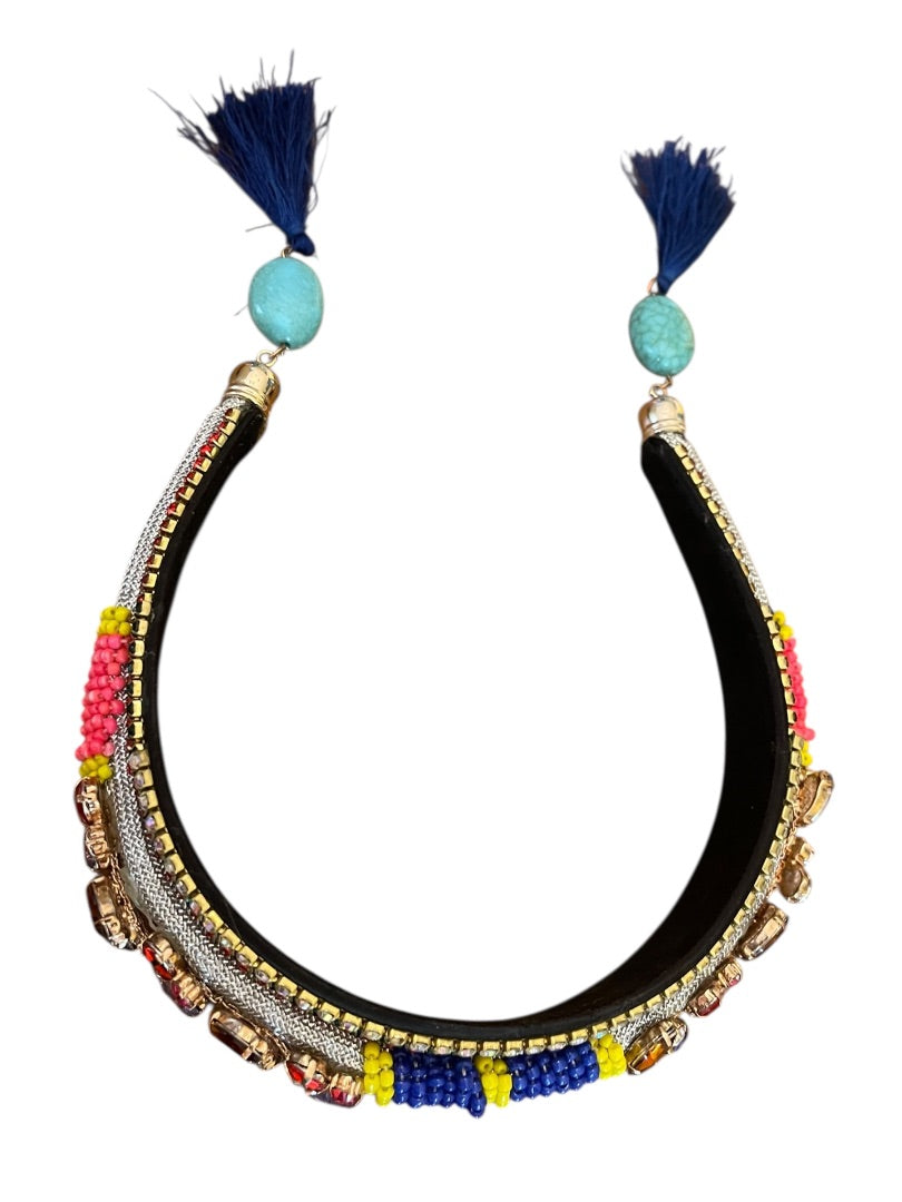 Colorful Rhinestone Jeweled Padded Headband Tassels