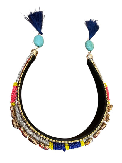 Colorful Rhinestone Jeweled Padded Headband Tassels