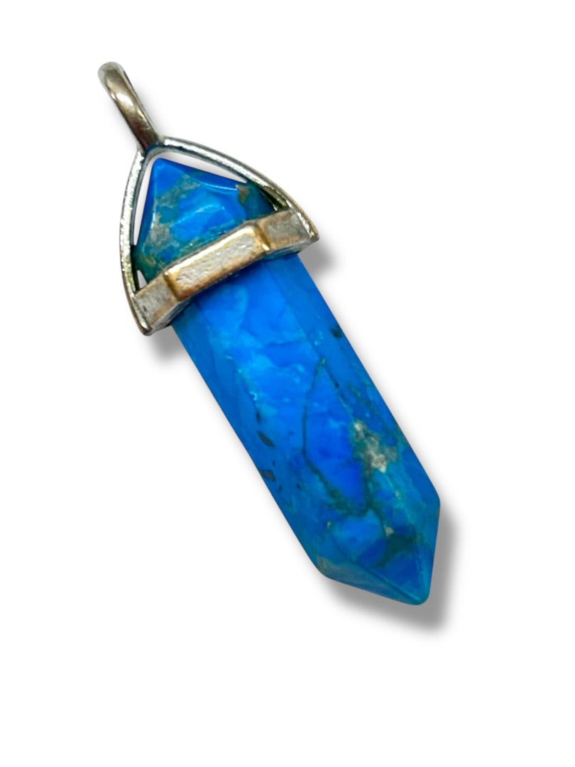 Natural Gemstones Hexagonal Pointed Chakra Healing Pendant Blue Turquoise 1.5 Inch