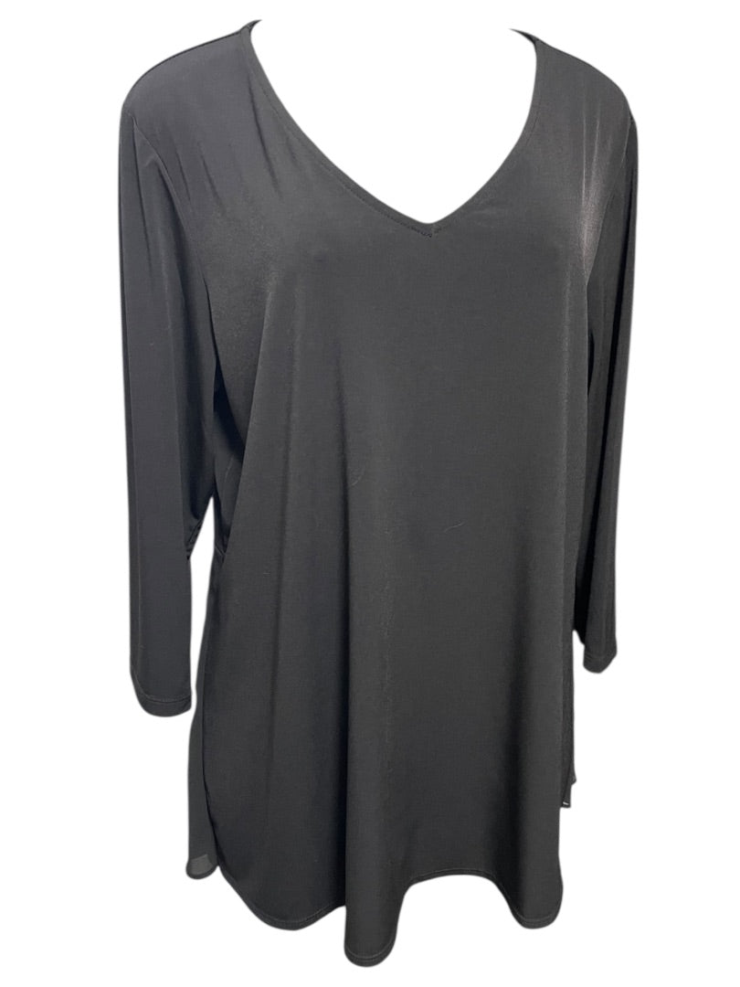 Large Susan Graver Womens Pullover Travel Knit Shirt V-Neck Black