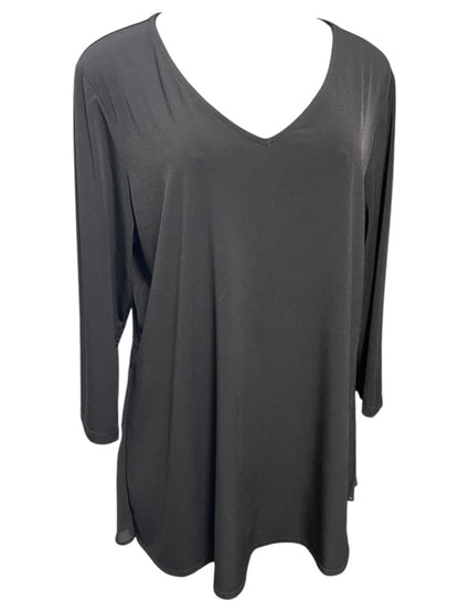 Large Susan Graver Womens Pullover Travel Knit Shirt V-Neck Black