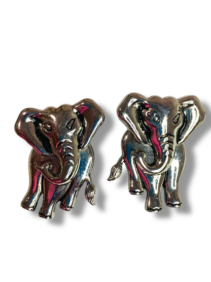 Signed Avon Vintage Articulated Silvertone Elephant Earrings Post Pierced 1.25 Inch
