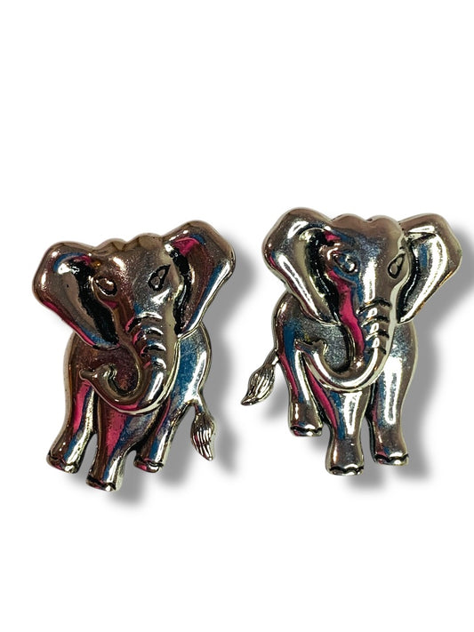 Signed Avon Vintage Articulated Silvertone Elephant Earrings Post Pierced 1.25 Inch