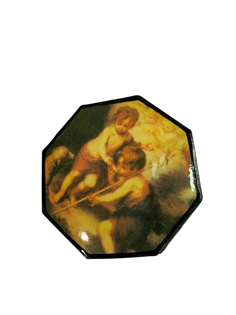Papier Mache Trinket Box Lidded Lined 2.75 Inch Diameter Child Shepherd