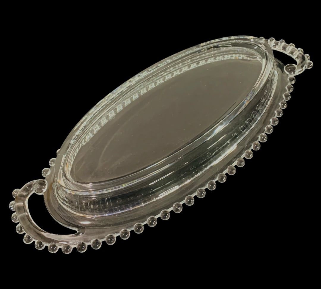 Imperial Glass Oval Celery Dish Beaded Curved Handle 13.5 Inch Candlewick