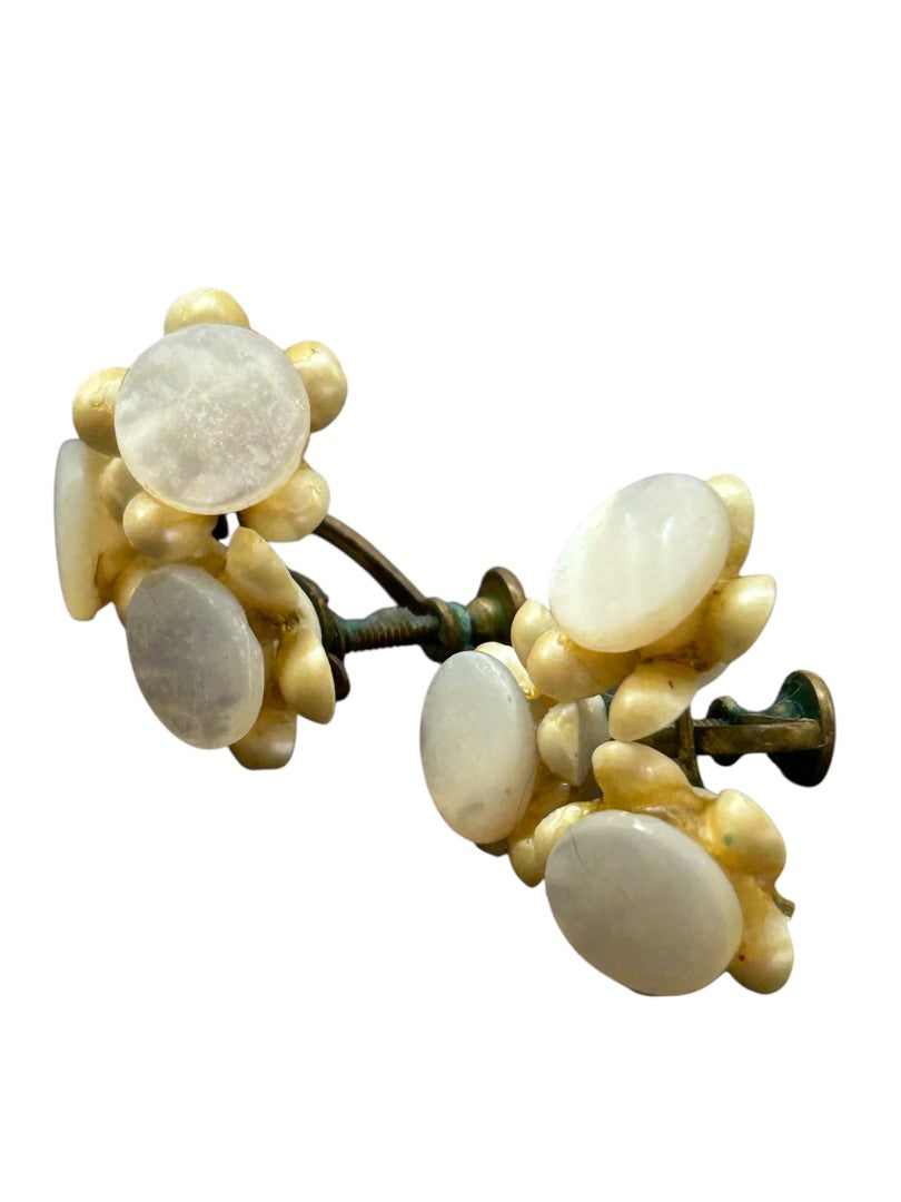 Vintage Screwback Non-Pierced Earrings Cluster Faux Pearl .9 Inch