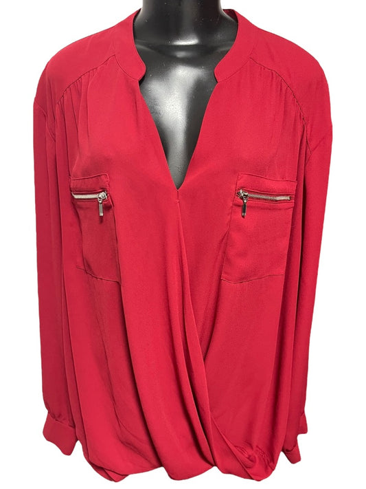 Size 24W INC International Concepts Womens Red Faux Wrap Blouse Shirt