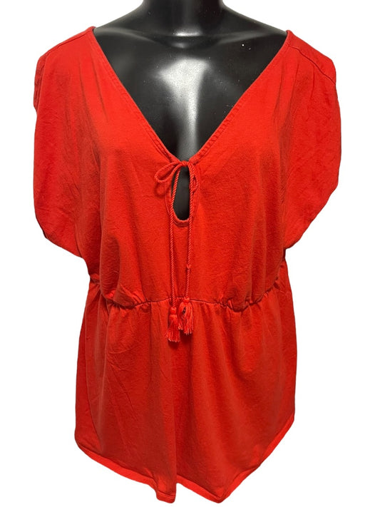 Size 18/20 Simply Cacique Short Sleeve Shirt Tie Front Dark Orange