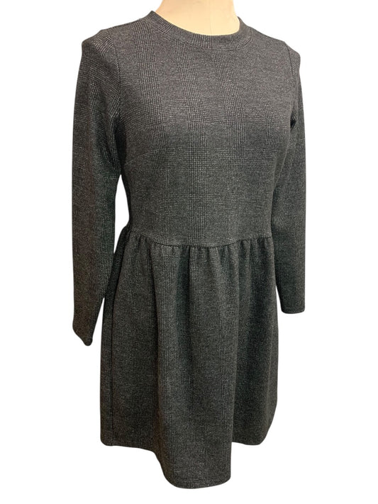 Small Petite Loft Gray Plaid Heavy Knit Long Sleeve Dress Button Back