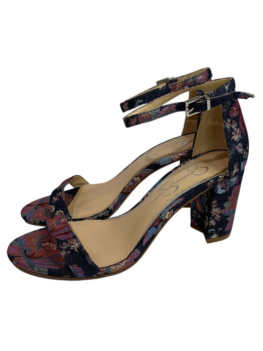 Size 6 Jessica Simpson Womens Monrae Tapestry Sandal 2.75" Heels