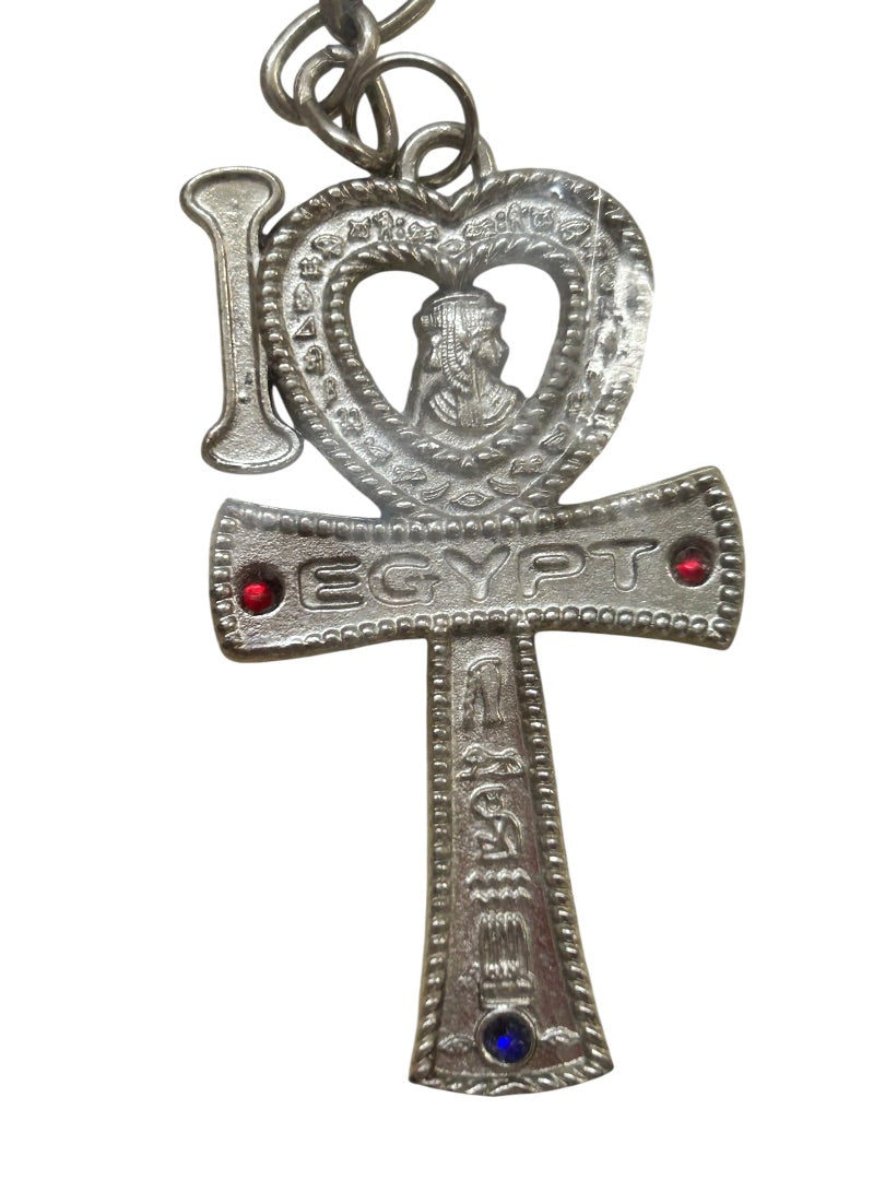 Souvenir "I Love Egypt" New Key Ring Keychain Silvertone Red