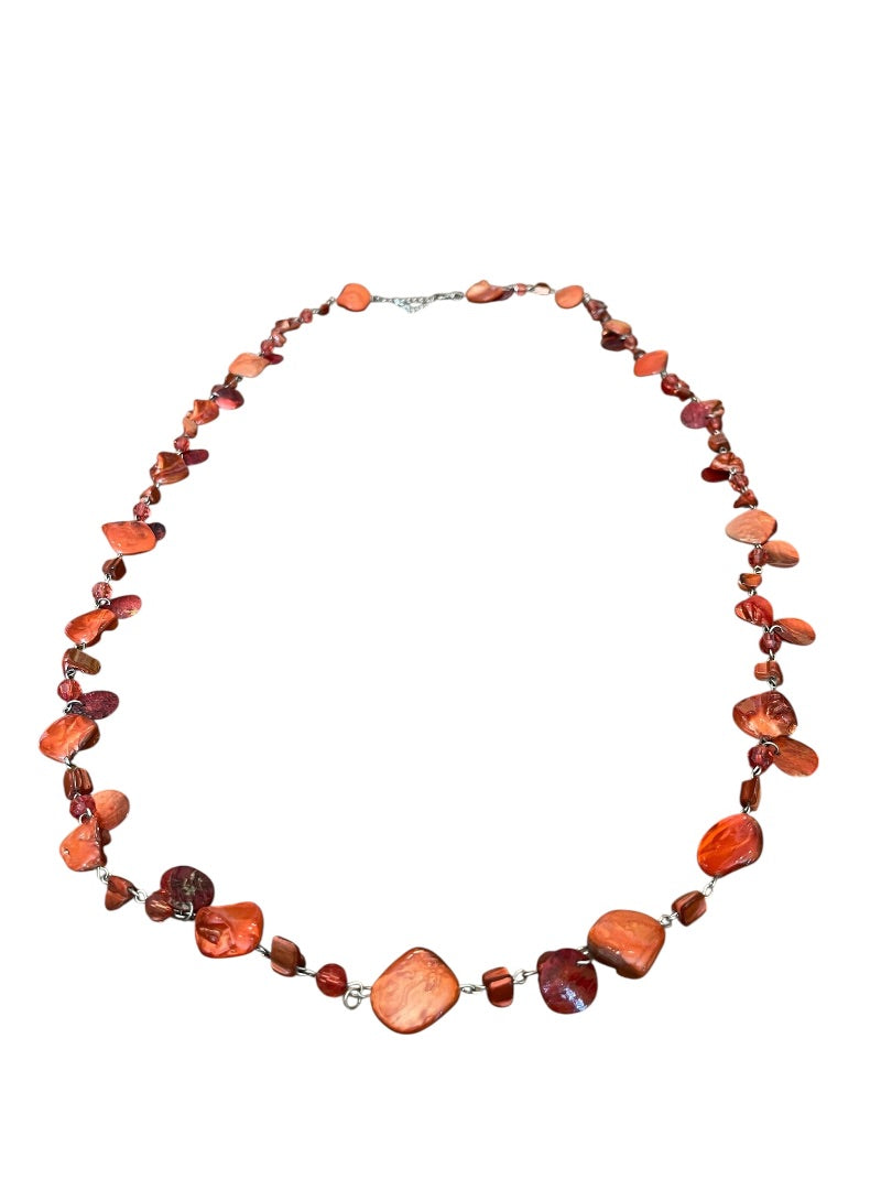 Lane Bryant Adjustable Orange Plastic Beaded Silvertone Necklace 45 Inch