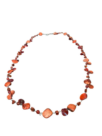 Lane Bryant Adjustable Orange Plastic Beaded Silvertone Necklace 45 Inch