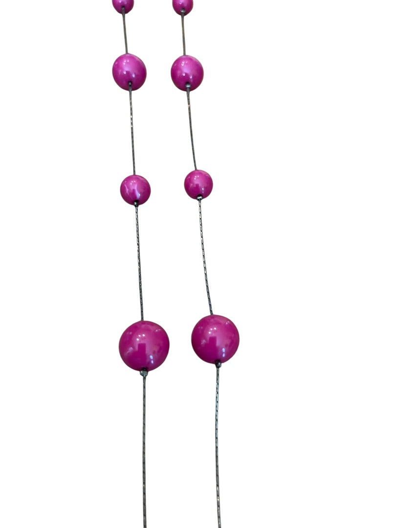 Express Pink Sphere Bead 45 Inch Strand Necklace Gun Metal Silver Lobster Clasp