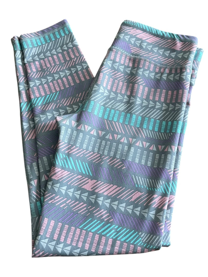 Large 14/16 Eddie Bauer Patterned Girls Stretch Pants Gray Blue Pink