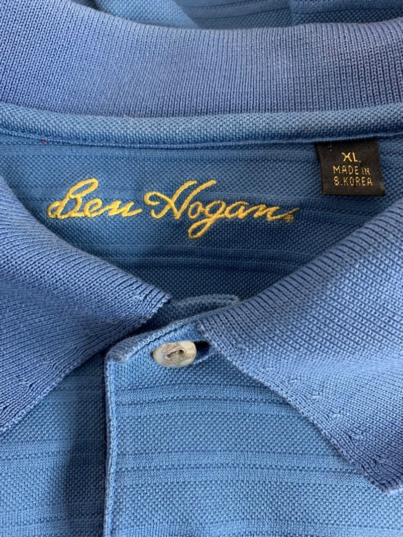 XL Ben Hogan Mens Golf Polo Shirt Blue Texture Stripe Short Sleeve
