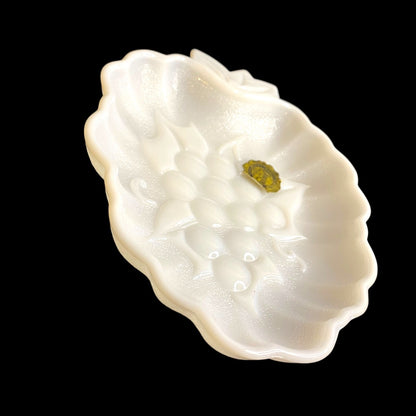 Hazel-Atlas Opaque Milk Glass Candy Dish Strawberry Grape 7" Sticker