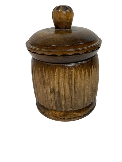 Vintage Wooden Lidded Jar Humidor Carved Old Man 6 Inch