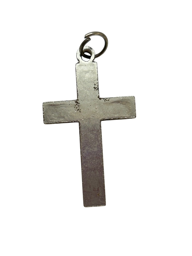 Silvertone Black Ornate Pendant Cross Religious 1.2"