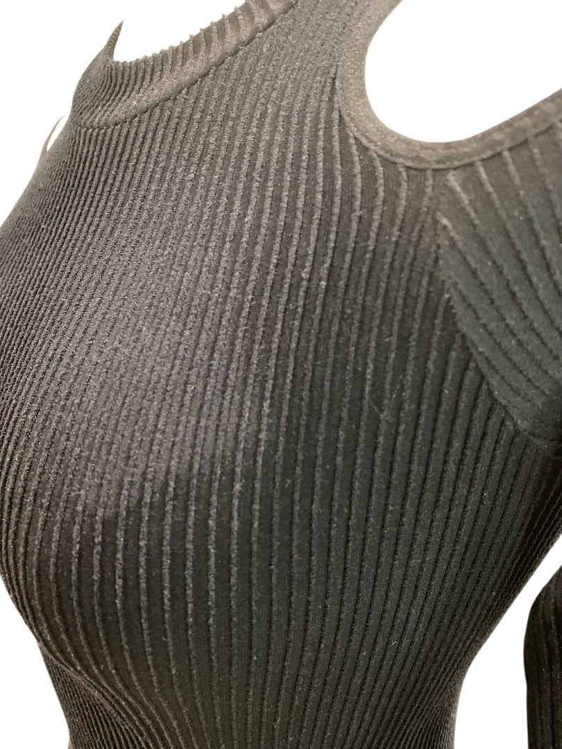 M/L Fashion Nova Womens Black Ribbed Bodysuit Cold Shoulder