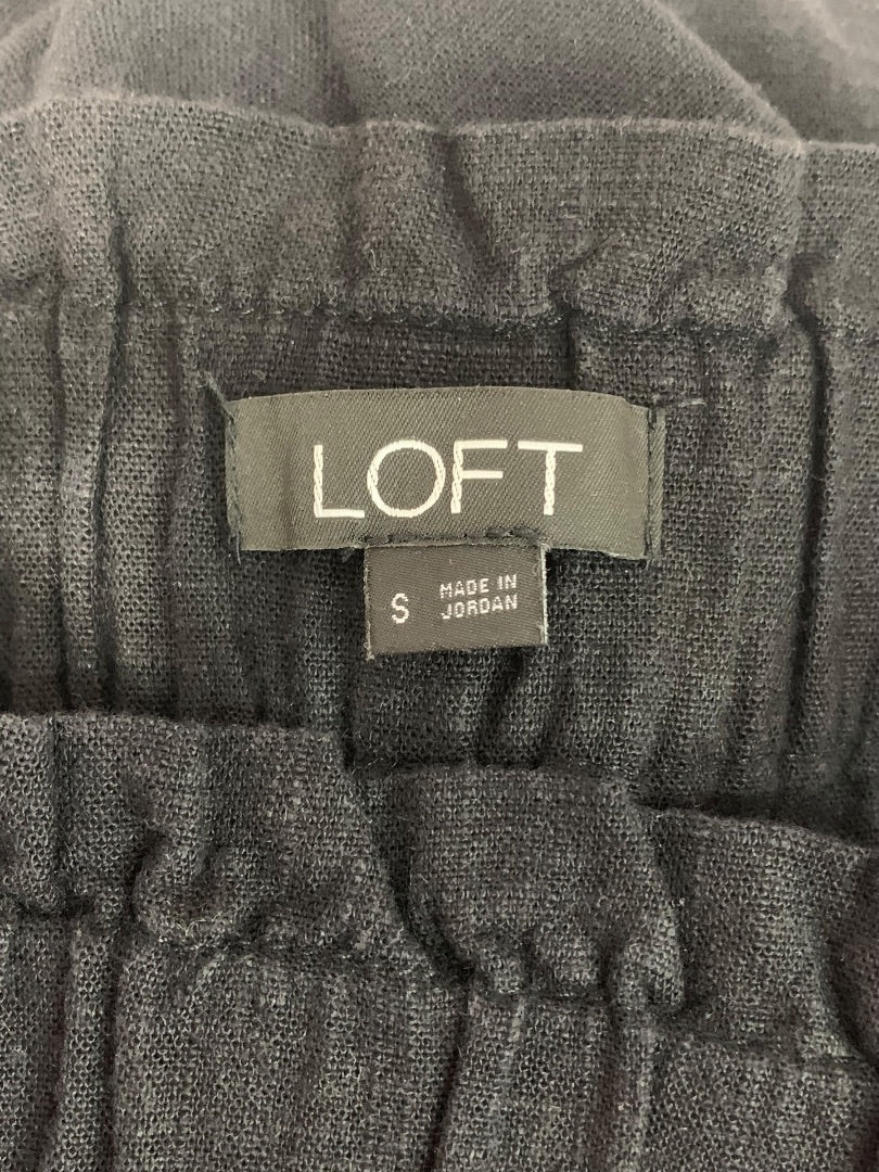 Small Loft Womens Black Linen Blend Pants Wide Leg Pull On Pockets