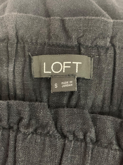 Small Loft Womens Black Linen Blend Pants Wide Leg Pull On Pockets