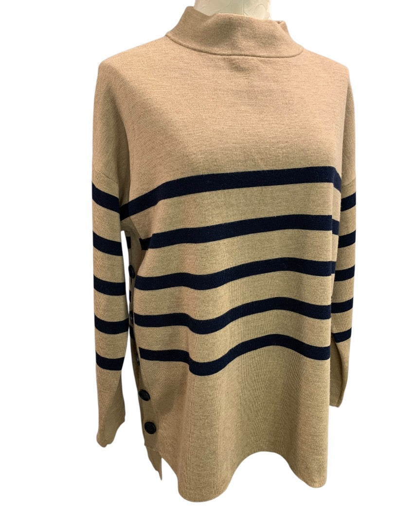 Size 42 Basler Womens Tunic Sweater Brown Black Stripe Mock Turtleneck
