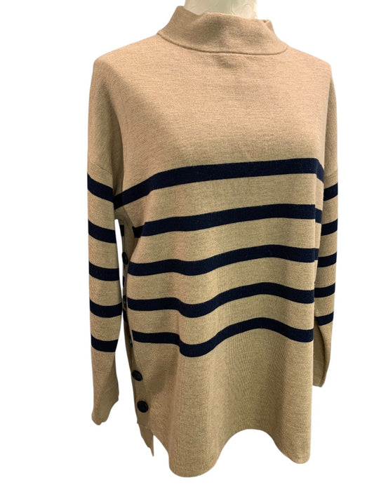 Size 42 Basler Womens Tunic Sweater Brown Black Stripe Mock Turtleneck