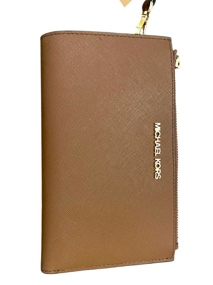 Michael Kors Jet Set Travel Double Zip Wristlet Wallet Brown New Luggage