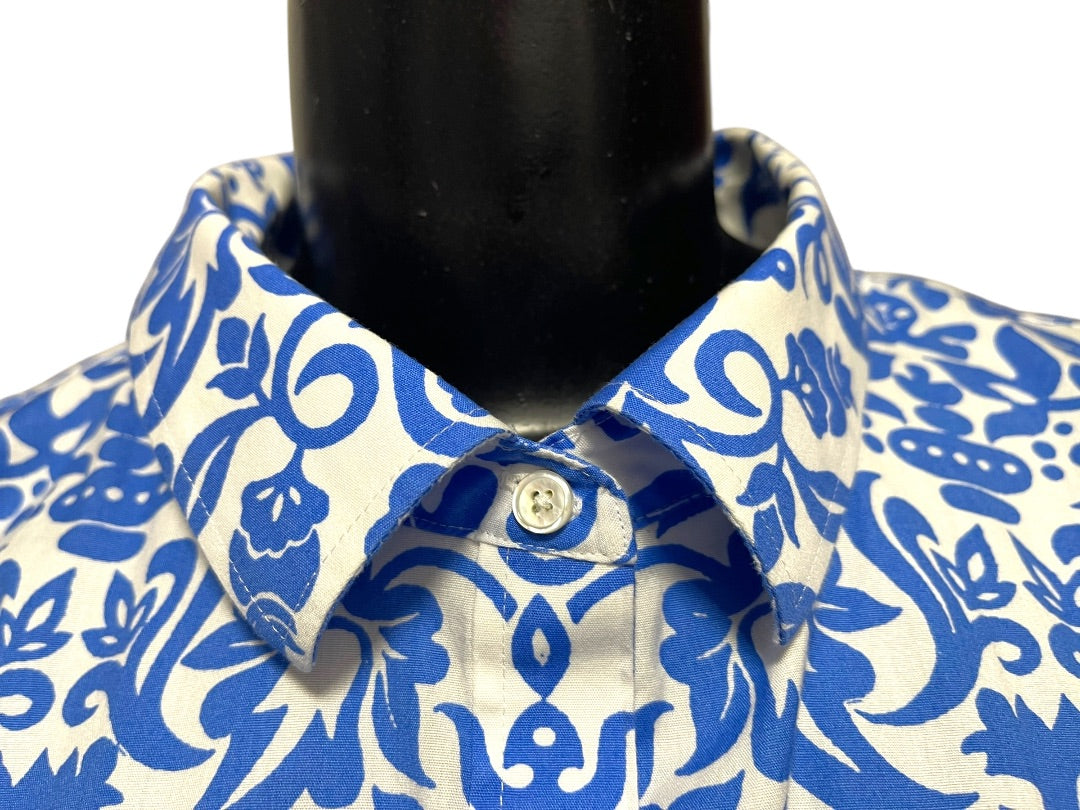 Size 16 Talbots Button Up Wrinkle Resistant Sleeveless Floral Shirt Blue