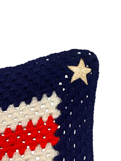 Vintage Crochet Patriotic USA Throw Blanket Afghan Stars Stripes 55" x 41"