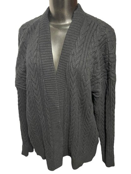 XL Cyrus Cable Knit Open Cardigan Sweater Black Womens