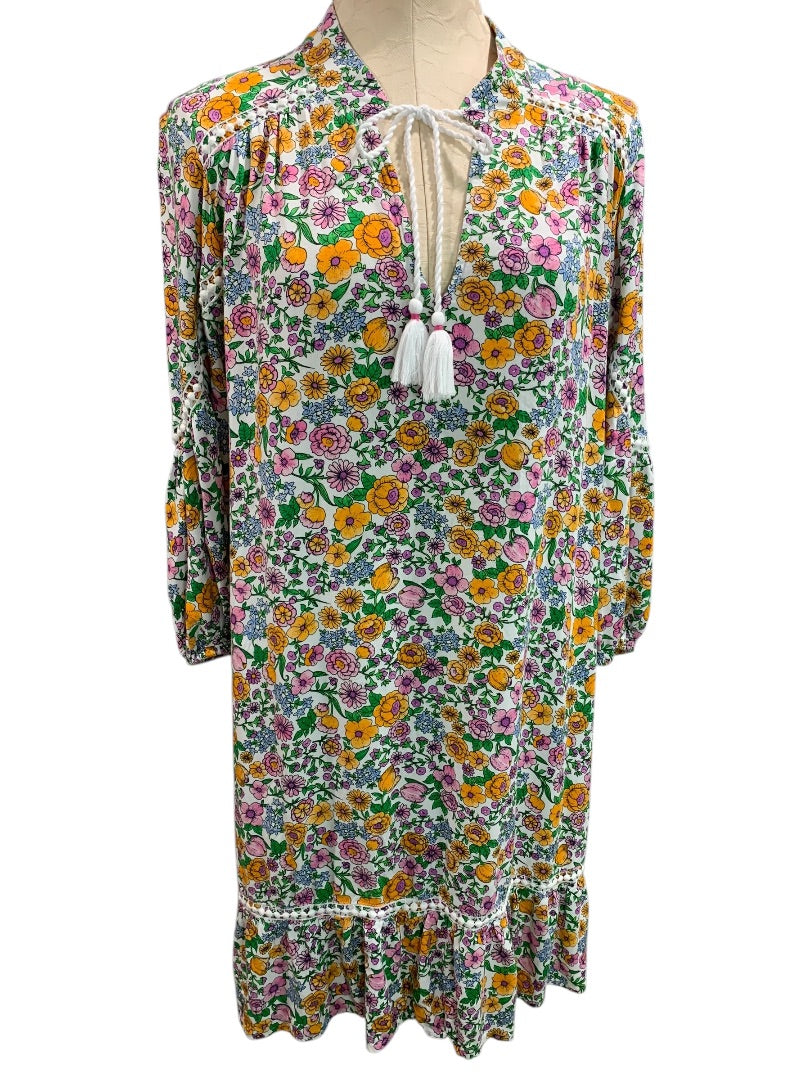 Large Crown & Ivy Long Sleeve Boho Shift Dress Floral Print Soft