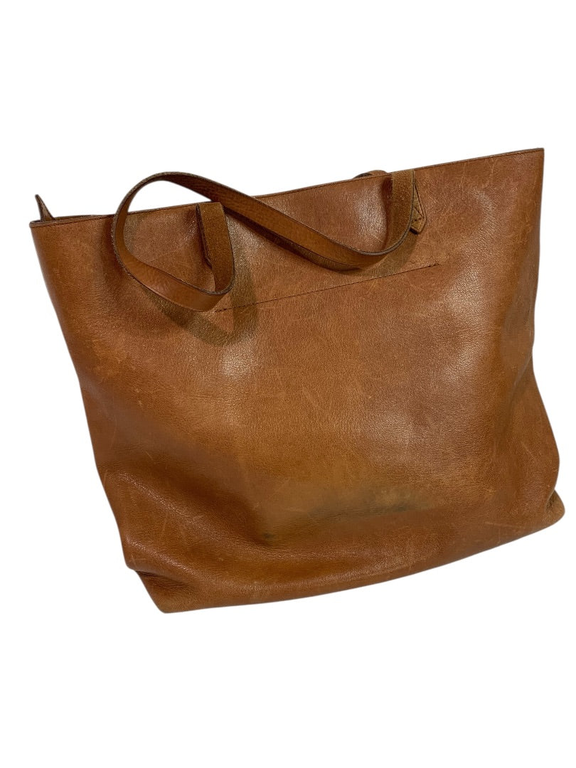 Madewell Brown Leather Transport Tote Shoulder Bag Zip Top Style J1952